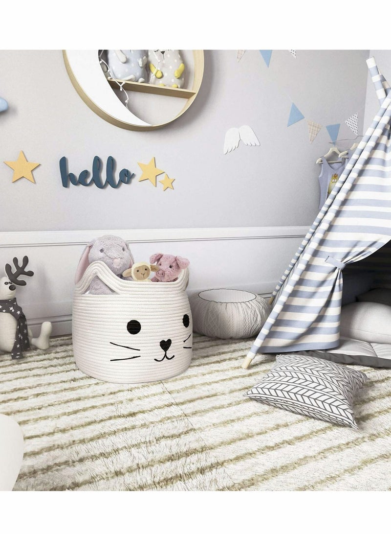 Excefore سلة تخزين كبيرة من الحبال القطنية المنسوجة بتصميم قطة لطيفة، منظم غسيل للحيوانات الأليفة، المناشف، البطانيات، الألعاب، الملابس، الهدايا - سلال هدايا للحيوانات الأليفة أو الأطفال (طول 40 سم × ارتفاع 30 سم) - Image 3