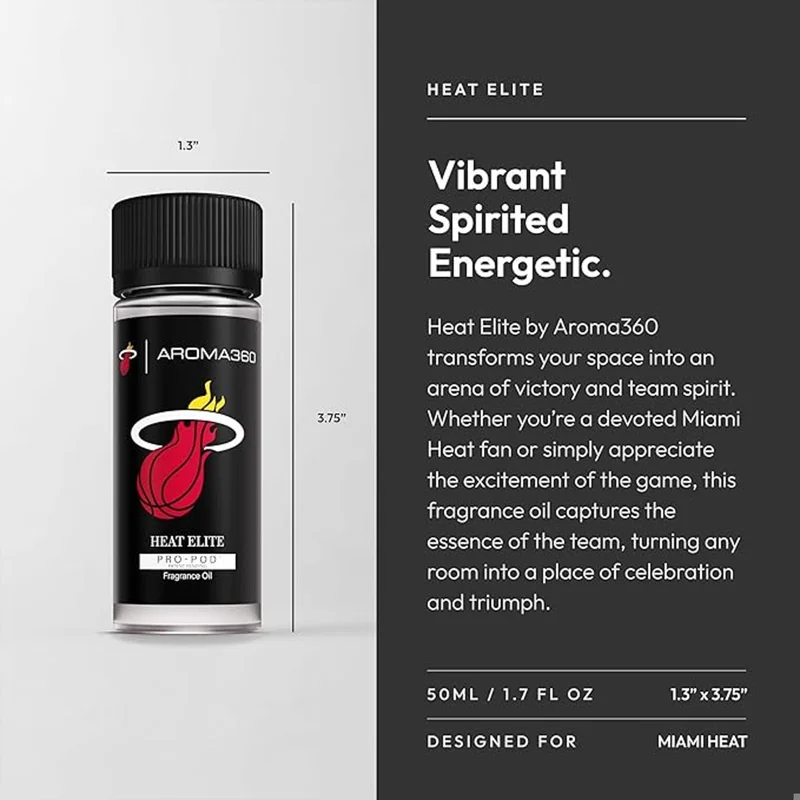 أروما 360  Aroma360 x NBA  - Miami Heat - Heat Elite Pro-Pod Oil Blend - NBA Inspired for Luxury Essential Oil Diffusers - Aromatherapy Scent Diffuser Oil - Italian Mandarin, Peach Blossom, and Patchouli - 50 mL, 1.7 fl oz