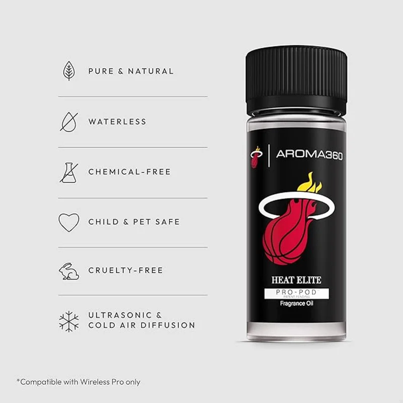 Aroma360  Aroma360 x NBA  - Miami Heat - Heat Elite Pro-Pod Oil Blend - NBA Inspired for Luxury Essential Oil Diffusers - Aromatherapy Scent Diffuser Oil - Italian Mandarin, Peach Blossom, and Patchouli - 50 mL, 1.7 fl oz  | Best Price UAE