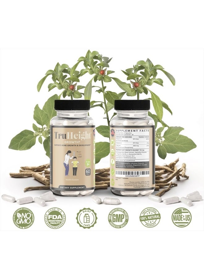 AmmoniaSport - TruHeight Capsules - Natural Height Growth Supplement for Kids & Teens - Pediatric Recommended Height Maximizer with Ashwaganda & Calcium - Height Increase Vitamins, Bone Strength, Grow Taller Ages 5+ - Image 1