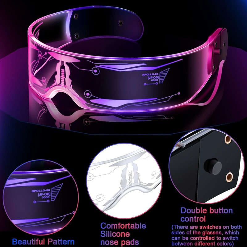 TOODOO 2 Pairs LED Visor Glasses 7 Colors Futuristic Glasses Light up Punk Accessories for Rave Party Costume - Image 3