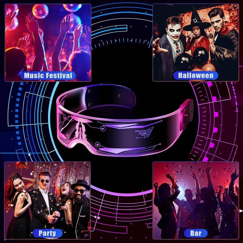 TOODOO 2 Pairs LED Visor Glasses 7 Colors Futuristic Glasses Light up Punk Accessories for Rave Party Costume - Image 5