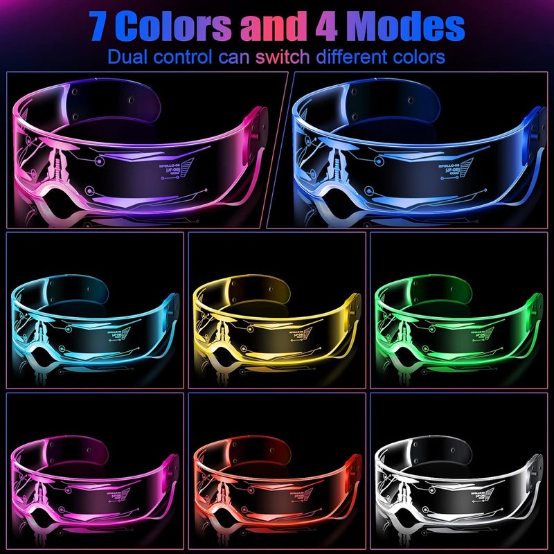 TOODOO 2 Pairs LED Visor Glasses 7 Colors Futuristic Glasses Light up Punk Accessories for Rave Party Costume - Image 4