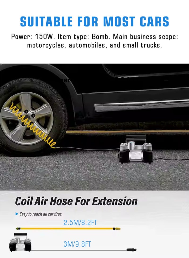 HomarKet Car Tire Inflator Portable Digital Air Compressor,DC12V Cord Air Pump with Heavy Duty Double 30mm Cylinder/Auto Stop/LED Light/Metal Handle/Toolboxes,Pressure Gauge Cycle Tyre Inflator - Professional for SUV, Off-Road, Trucks - Image 4