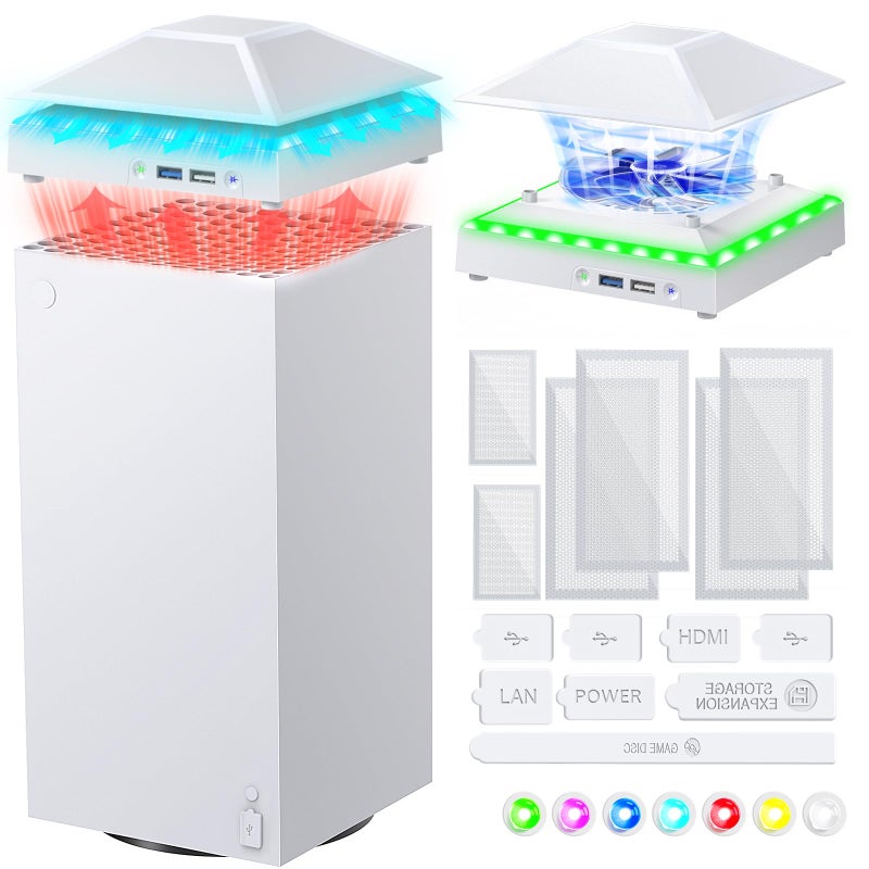 FYOUNG Efficient Cooling Fan for Xbox Series X with Dust Cover Filter Colorful RGB Light Accessories with Low Noise 3 Levels Cooler Fan System Extra 2 USB Port for Xbox Series X Console