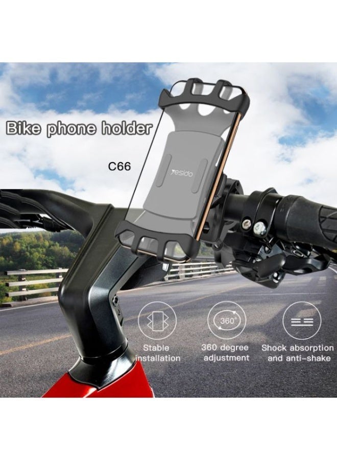 Yesido Bike Phone Holder – Yesido C66 Universal Bicycle & Motorcycle Mobile Holder with 360° Rotation and Anti-Shake Silicone Grip - Image 3