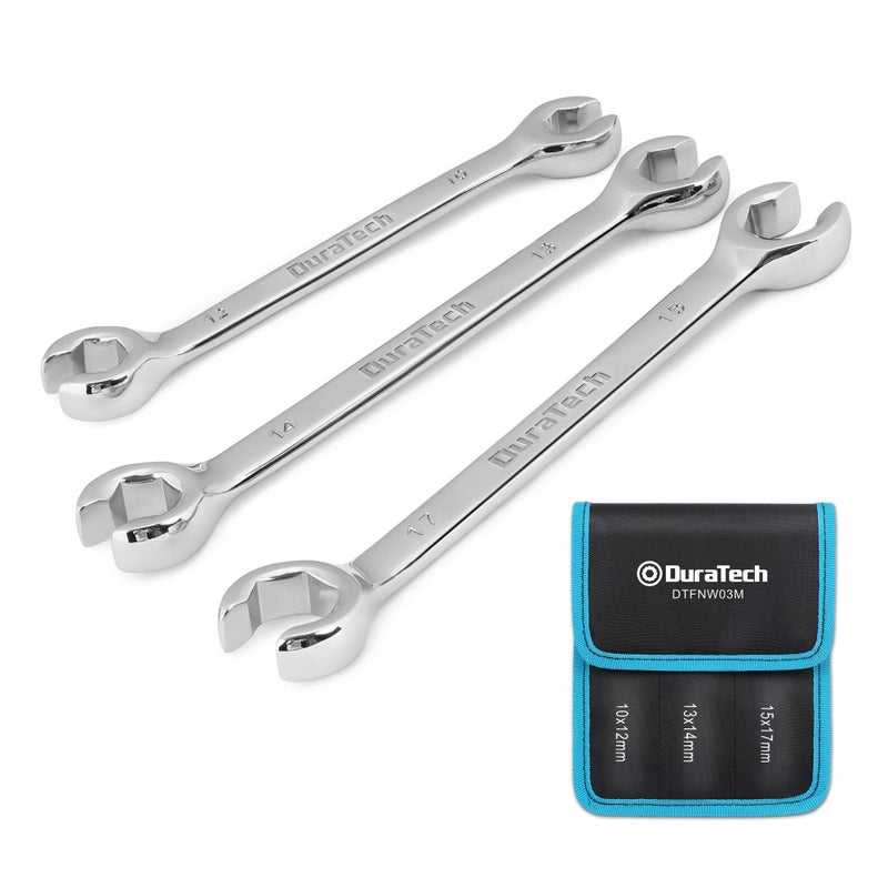 DURATECH Flare Nut Wrench Set, Metric, 3-piece, 10, 12, 13, 14, 15, 17mm, CR-V Steel, Organizer Pouch Included - Image 1