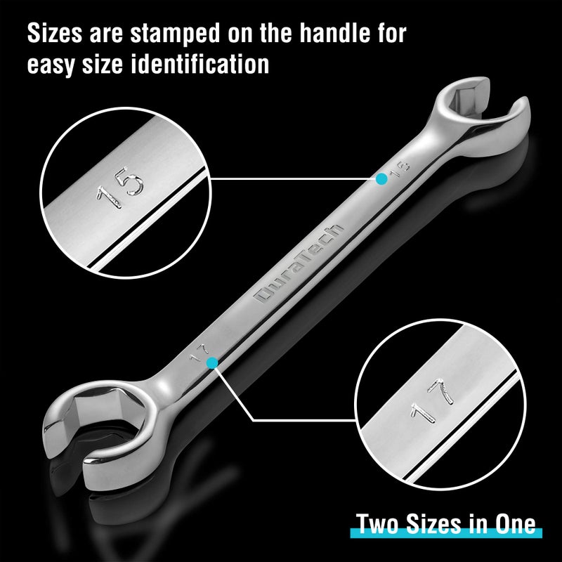 DURATECH Flare Nut Wrench Set, Metric, 3-piece, 10, 12, 13, 14, 15, 17mm, CR-V Steel, Organizer Pouch Included - Image 4