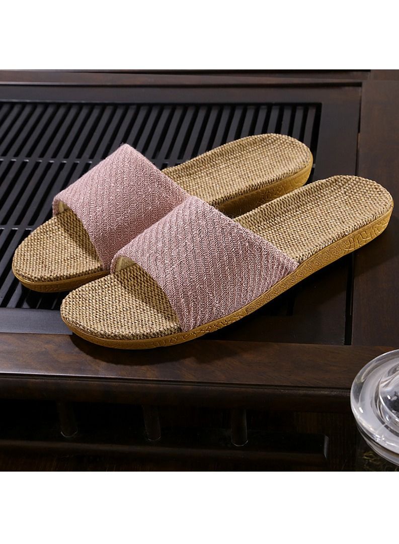 Loquat Flax Slippers Linen Slippers No Slip Indoor Slippers Open Toe Light Purple 