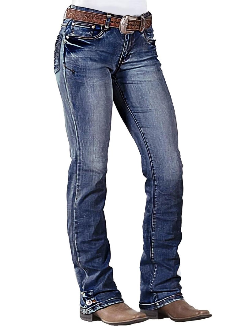 Flamingals Boot Cut Jeans for Women Mid Waist Straight Leg Jeans Trendy Jeans Denim Pants Dark Blue 2XL - Image 1