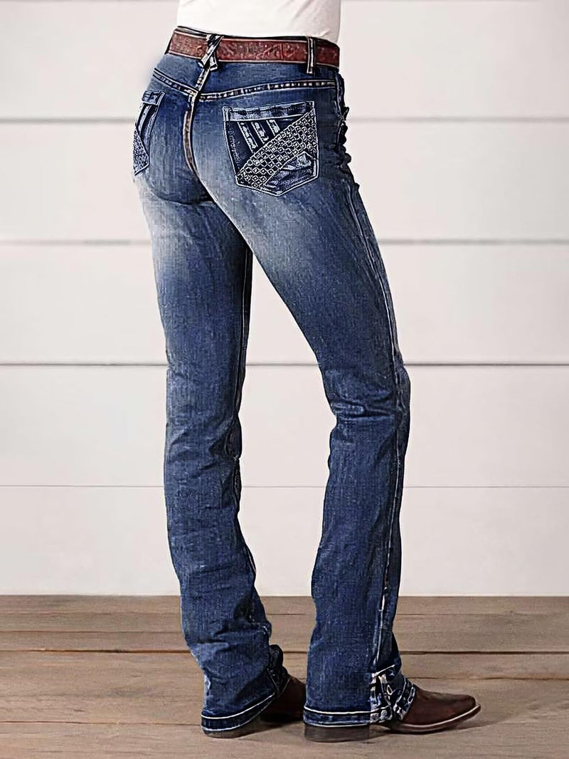 Flamingals Boot Cut Jeans for Women Mid Waist Straight Leg Jeans Trendy Jeans Denim Pants Dark Blue 2XL - Image 2