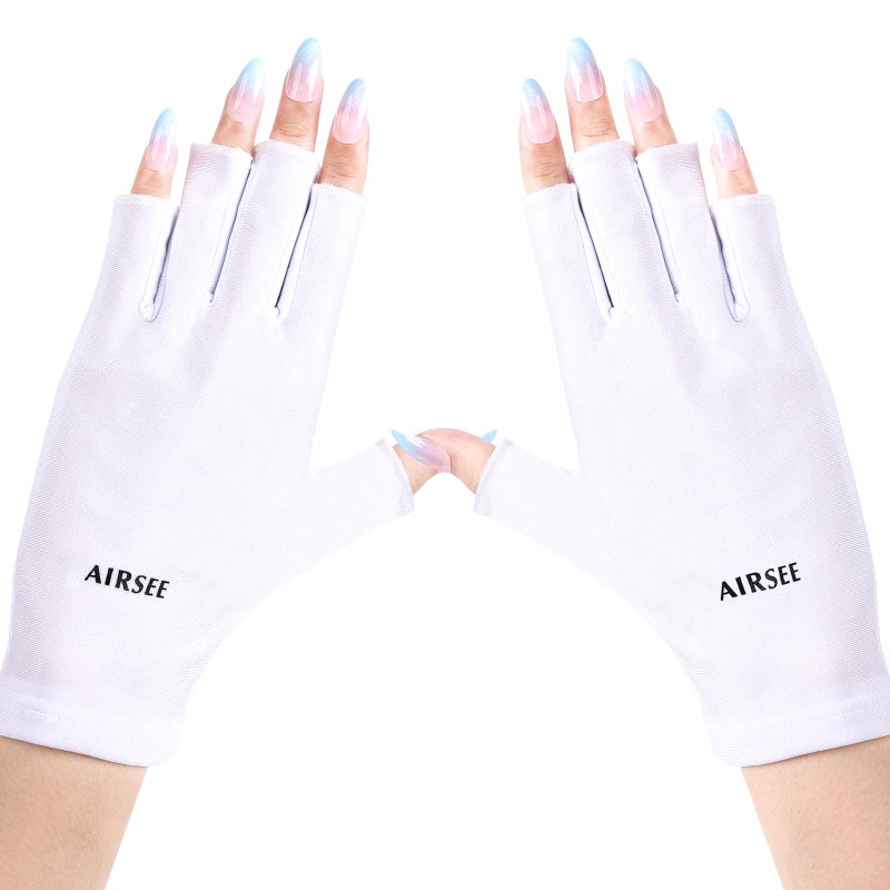 AIRSEE قفازات AIRSEE UV لمصباح الأظافر، قفازات حماية UV احترافية UPF50+ لفن الأظافر، قفازات بدون أصابع تحمي البشرة من الشمس ومصباح الأظافر (أبيض) - Image 1
