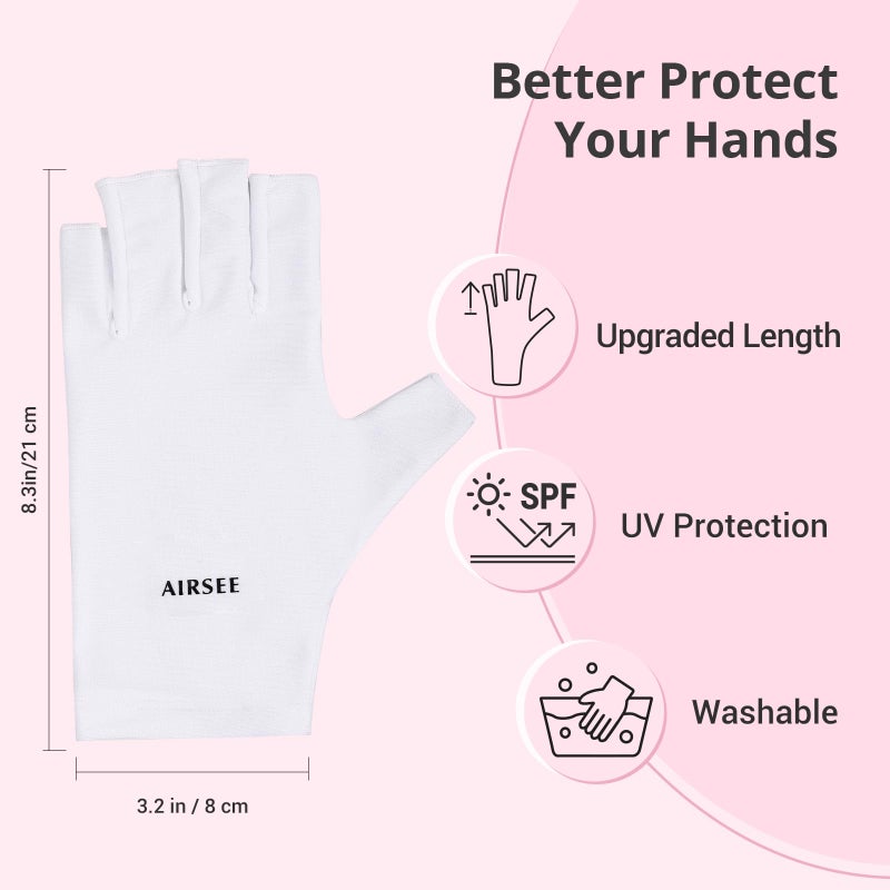 AIRSEE قفازات AIRSEE UV لمصباح الأظافر، قفازات حماية UV احترافية UPF50+ لفن الأظافر، قفازات بدون أصابع تحمي البشرة من الشمس ومصباح الأظافر (أبيض) - Image 5