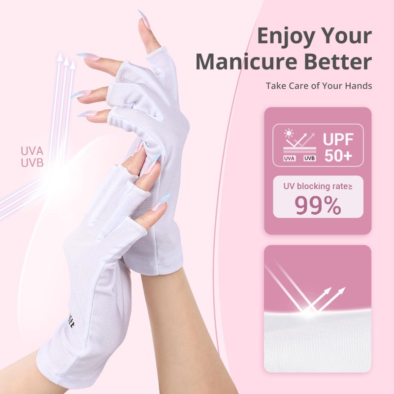 AIRSEE قفازات AIRSEE UV لمصباح الأظافر، قفازات حماية UV احترافية UPF50+ لفن الأظافر، قفازات بدون أصابع تحمي البشرة من الشمس ومصباح الأظافر (أبيض) - Image 2