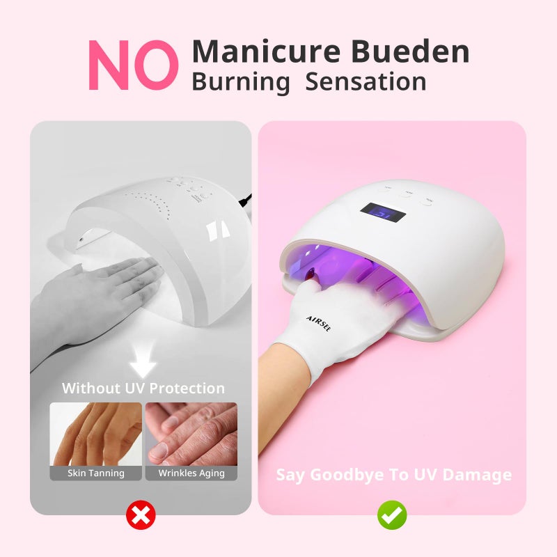 AIRSEE قفازات AIRSEE UV لمصباح الأظافر، قفازات حماية UV احترافية UPF50+ لفن الأظافر، قفازات بدون أصابع تحمي البشرة من الشمس ومصباح الأظافر (أبيض) - Image 3