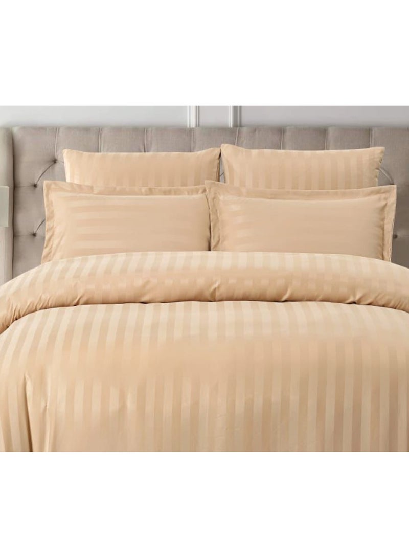 AKD Hotel Neferin Striped Comforter Set 7-Piece Twin Size Bed Damask Pattern with Removable Covers and Microfiber Replacement Filling, French Oak - Image 2