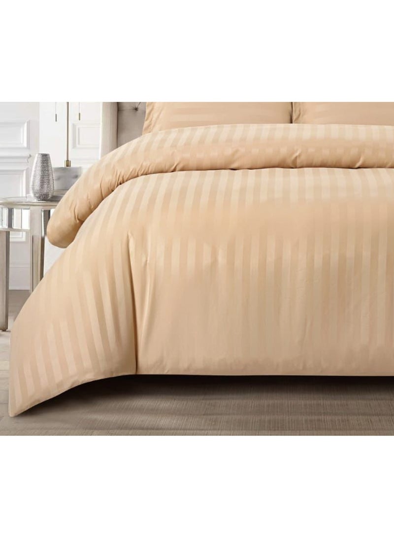 AKD Hotel Neferin Striped Comforter Set 7-Piece Twin Size Bed Damask Pattern with Removable Covers and Microfiber Replacement Filling, French Oak - Image 3