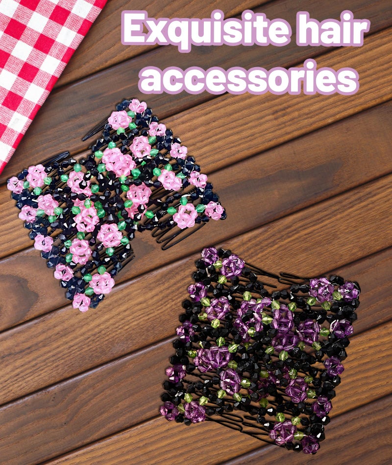 KalamkariX 2PCS Magic Hair Comb Clip, Stretchy Double Row Hair Clips, Fixed Long Curly Thick Hair, Hair Styling Accessories for Women, Purple and Pink - Image 4