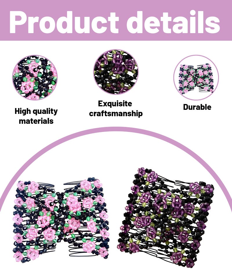 KalamkariX 2PCS Magic Hair Comb Clip, Stretchy Double Row Hair Clips, Fixed Long Curly Thick Hair, Hair Styling Accessories for Women, Purple and Pink - Image 3