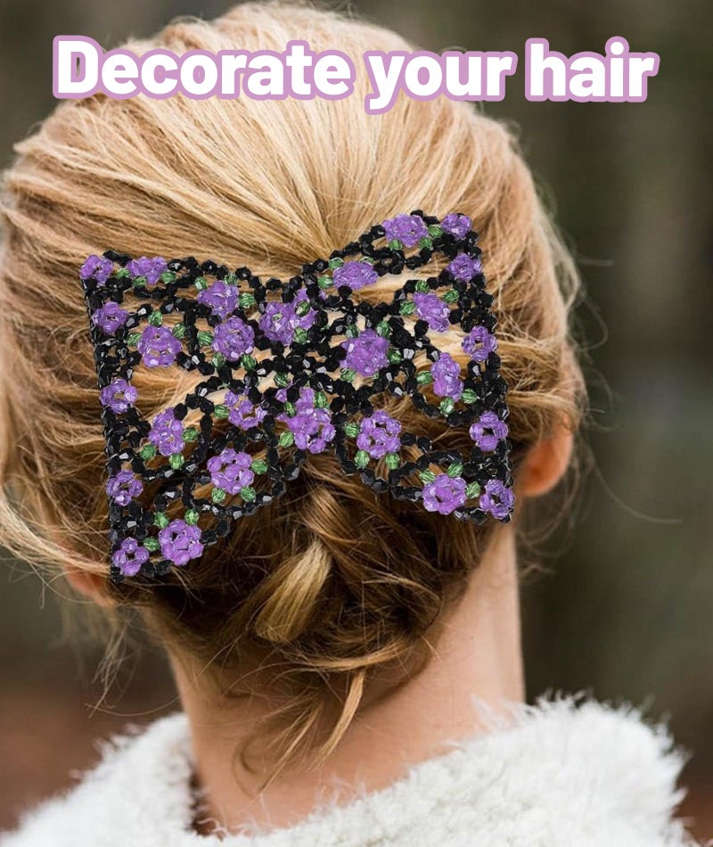 KalamkariX 2PCS Magic Hair Comb Clip, Stretchy Double Row Hair Clips, Fixed Long Curly Thick Hair, Hair Styling Accessories for Women, Purple and Pink - Image 5