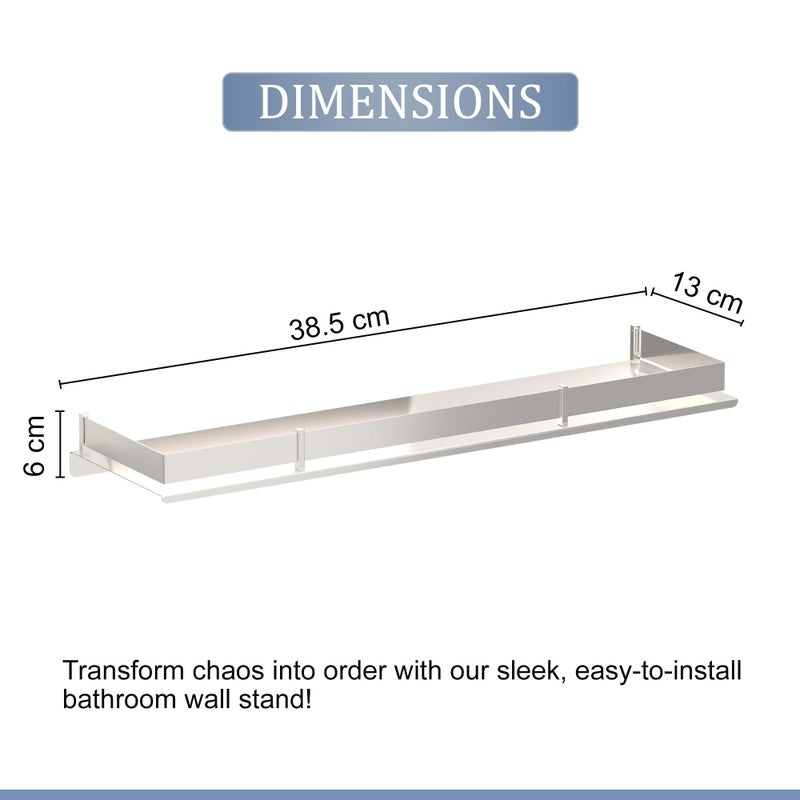 Kuber Industries 5x15 Inch Stainless Steel Multi-Purpose Wall Shelf for Bathroom & Kitchen | Bathroom Shelf for Wall - Perfect for Toiletries & Kitchen Essentials | Chrome Finish - Silver - Image 3