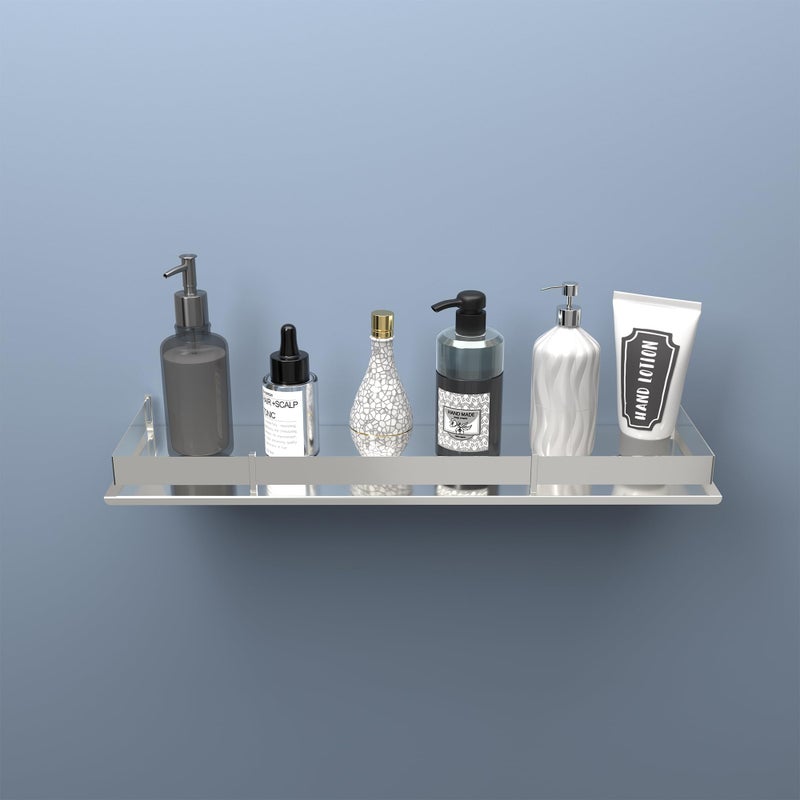 Kuber Industries 5x15 Inch Stainless Steel Multi-Purpose Wall Shelf for Bathroom & Kitchen | Bathroom Shelf for Wall - Perfect for Toiletries & Kitchen Essentials | Chrome Finish - Silver - Image 2