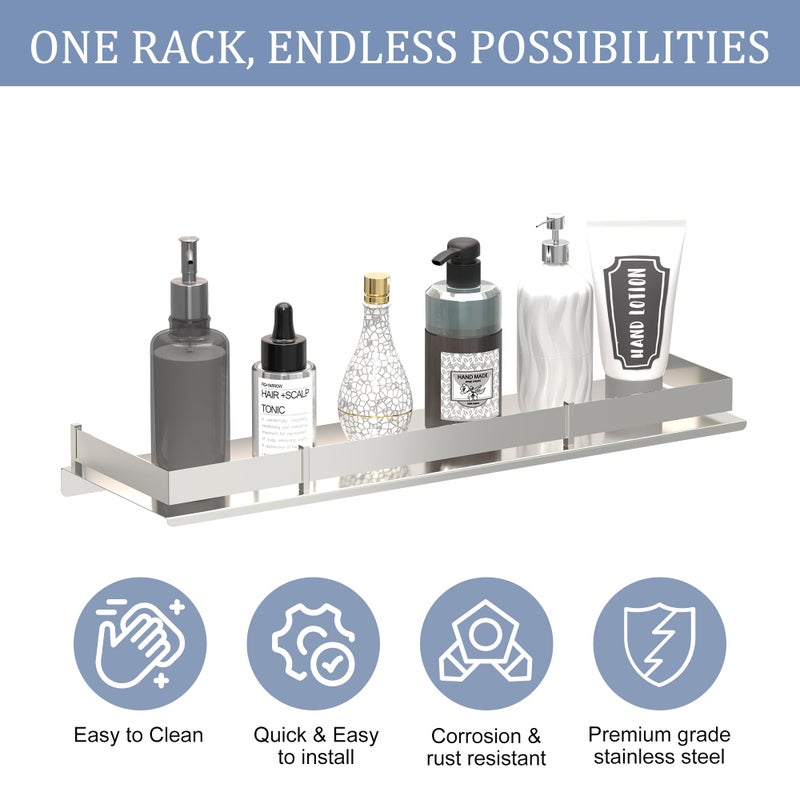 Kuber Industries 5x15 Inch Stainless Steel Multi-Purpose Wall Shelf for Bathroom & Kitchen | Bathroom Shelf for Wall - Perfect for Toiletries & Kitchen Essentials | Chrome Finish - Silver - Image 4