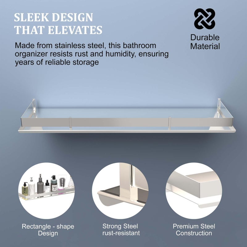 Kuber Industries 5x15 Inch Stainless Steel Multi-Purpose Wall Shelf for Bathroom & Kitchen | Bathroom Shelf for Wall - Perfect for Toiletries & Kitchen Essentials | Chrome Finish - Silver - Image 5