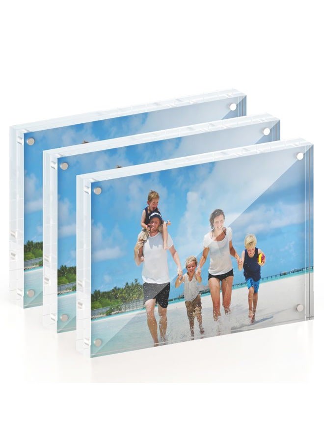 ATZYmolin 5x7 Acrylic Picture Frame 3 Pack, 20mm Thick Magnetic Double Sided Display 20% Thicker- Frameless Clear Transparent Photo Frame for Desktop/Tabletop, Self Standing with Microfiber Cloth - Image 1