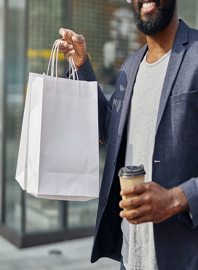 Shoplenty أكياس ورقية بيضاء بمقابض، عبوات كبيرة، 10 × 5 × 13 بوصة [50 كيسًا]. مثالية للتسوق، والتغليف، والبيع بالتجزئة، والحفلات، والأعمال اليدوية، والهدايا، وحفلات الزفاف، وإعادة التدوير، والأعمال التجارية، والمنتجات الترويجية. - Image 5