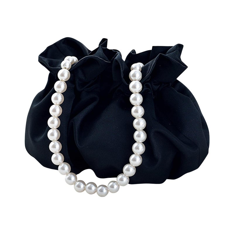 JAMBHALA Small Wristlet Purses Mini Bucket Bag Women Hobo Bag with Faux Pearl Chain (Black) - Image 1