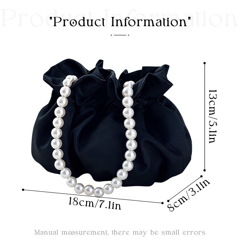 JAMBHALA Small Wristlet Purses Mini Bucket Bag Women Hobo Bag with Faux Pearl Chain (Black) - Image 4