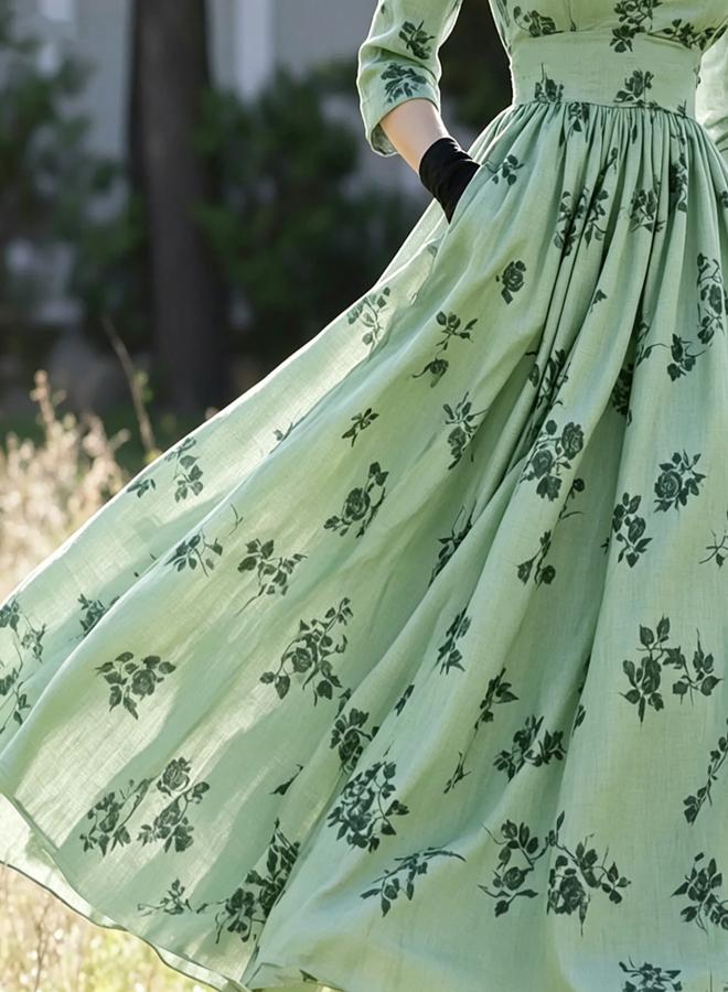Take Two Mint Green Floral A-Line Maxi Dress With 3/4 Sleeves - Image 4