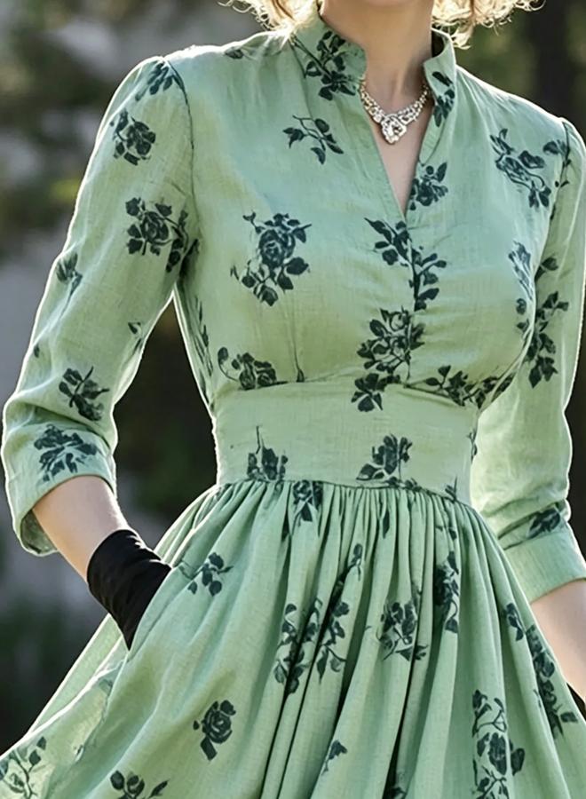 Take Two Mint Green Floral A-Line Maxi Dress With 3/4 Sleeves - Image 5