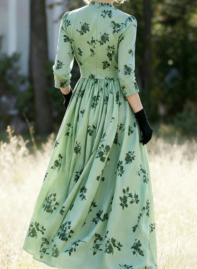 Take Two Mint Green Floral A-Line Maxi Dress With 3/4 Sleeves - Image 3