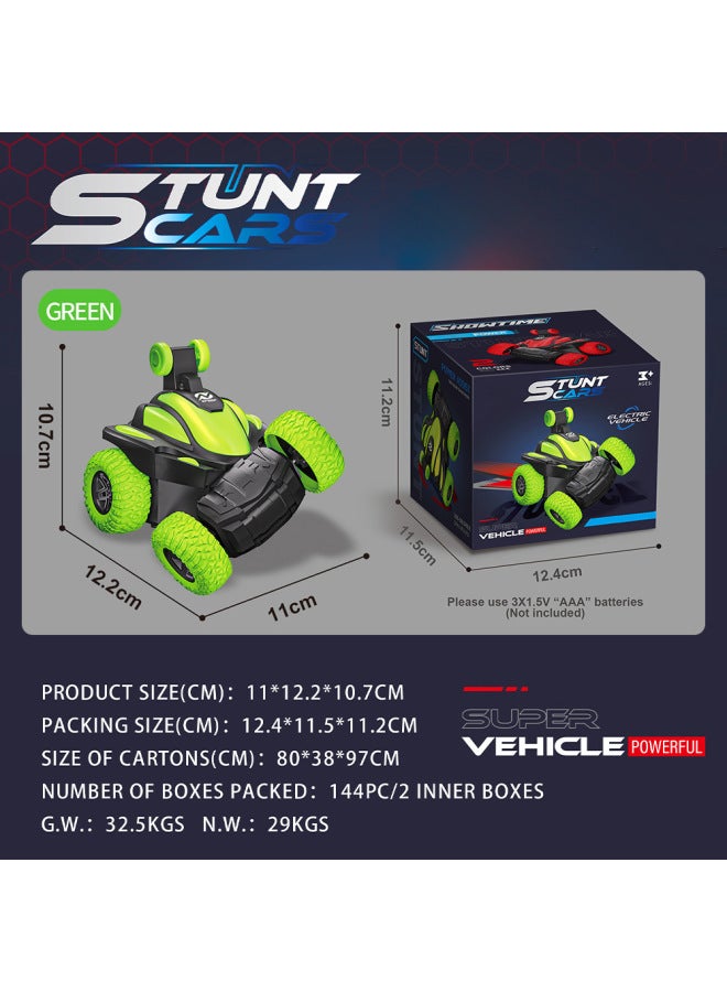Children's Electric Remote Control Car 360 Rotating Stunt Dipper Boy Flash Model Toy-Color:Green-electric Stunt Dump Truck-Proportion:Color Box - Image 1