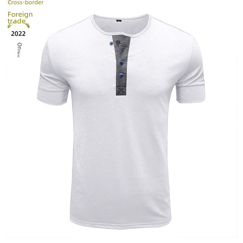 2022 Summer New and Men''s T-shirt Code Solid Color Henry Foreign Trade Men''s T-shirt Casual Men''s Clothes - Image 3