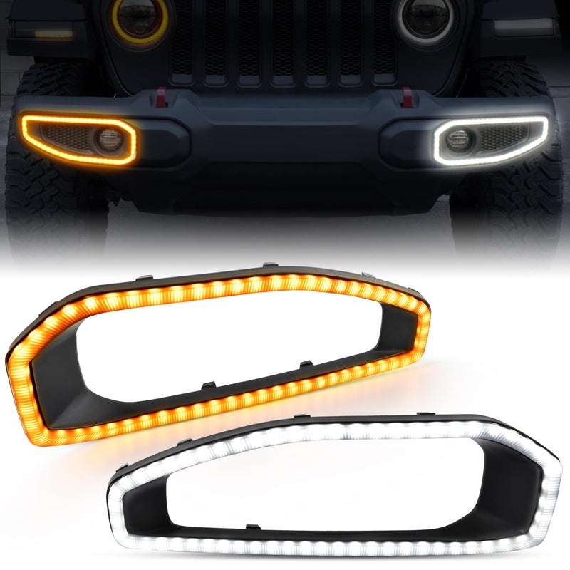 ضوء شبكة المصد الأمامي LED من KEWISAUTO لسيارة Wrangler JL JLUGladiator JT غطاء ضوء الضباب لمصد السيارة إشارة الانعطاف لـ 20182025 Jeep Wrangler JL JLU 20202025 Gladiator JT ملحقات