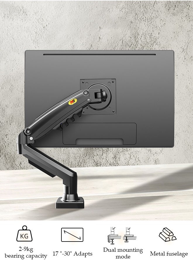 DUNISO Single Monitor stand Desk Mount, Gas Spring Monitor stand, Full Motion Articulating Height Adjustable, Fits 17 - 30 Inch Computer Screen, Clamp and Grommet Base  - Image 1