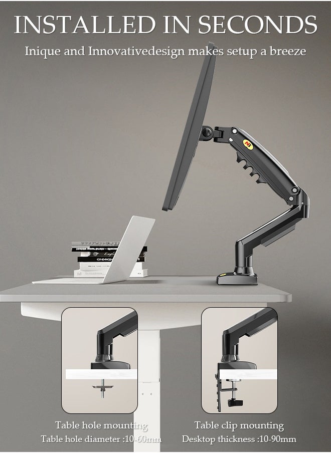 DUNISO Single Monitor stand Desk Mount, Gas Spring Monitor stand, Full Motion Articulating Height Adjustable, Fits 17 - 30 Inch Computer Screen, Clamp and Grommet Base  - Image 3