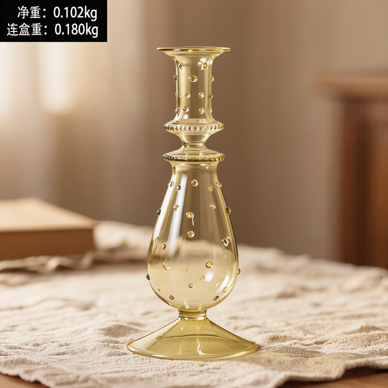 Glass Candlestick Holder Pink Dotted 9x30cm Retro European Home Table Decor - Image 2