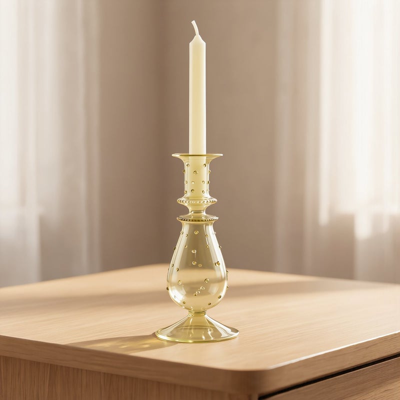 Glass Candlestick Holder Pink Dotted 9x30cm Retro European Home Table Decor - Image 5