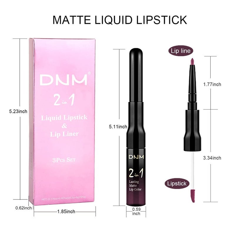 DNM 3Pcs Dark Red Purple Plum Matte Liquid Lipstick and Lip Liner Set for Women Matte Burgundy Lip Tint Stain Long Lasting Waterproof, Black Cherry Blood Red Mauve Brown Gothic Goth Lipsticks Makeup - Image 5