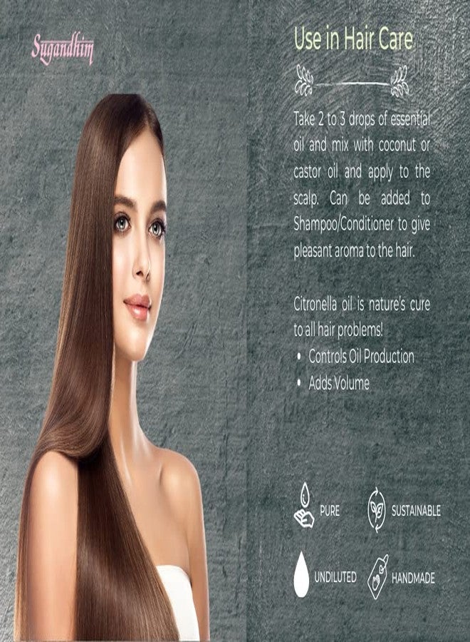 Sugandhim Citronella Essential Oil, 1 x 10ml, Steam Distilled, Aromatherapy, 100% Pure, Natural & Undiluted, Organic, Aroma Diffuser, Healthy Hair, No Synthetic Colour - Image 4