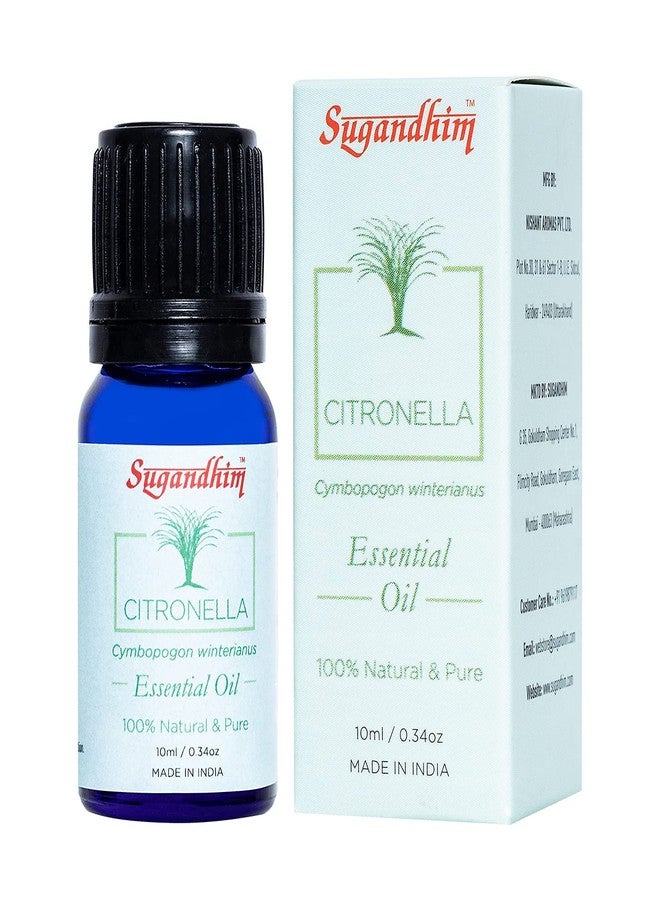 Sugandhim Citronella Essential Oil, 1 x 10ml, Steam Distilled, Aromatherapy, 100% Pure, Natural & Undiluted, Organic, Aroma Diffuser, Healthy Hair, No Synthetic Colour - Image 1