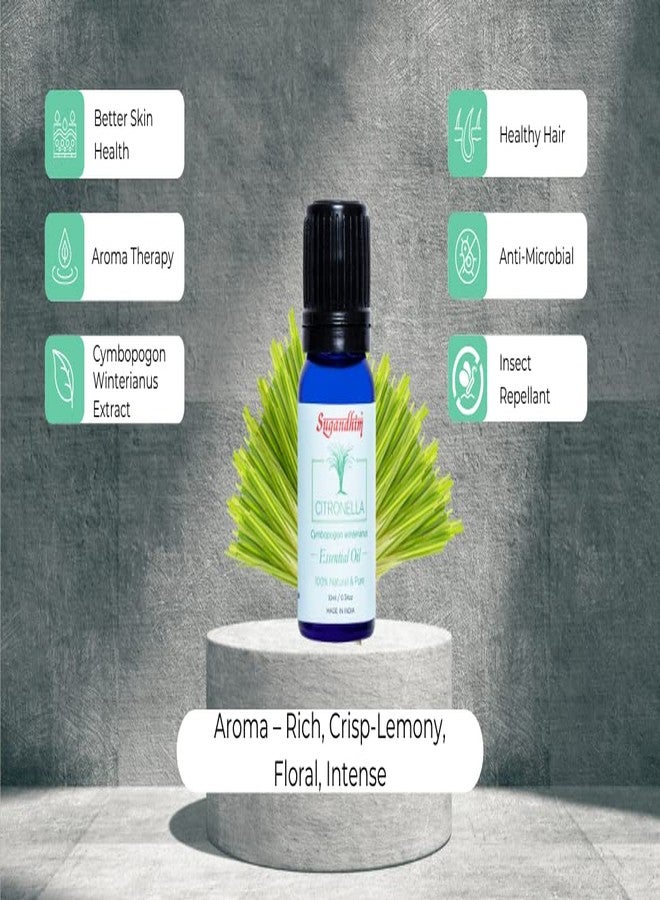 Sugandhim Citronella Essential Oil, 1 x 10ml, Steam Distilled, Aromatherapy, 100% Pure, Natural & Undiluted, Organic, Aroma Diffuser, Healthy Hair, No Synthetic Colour - Image 3