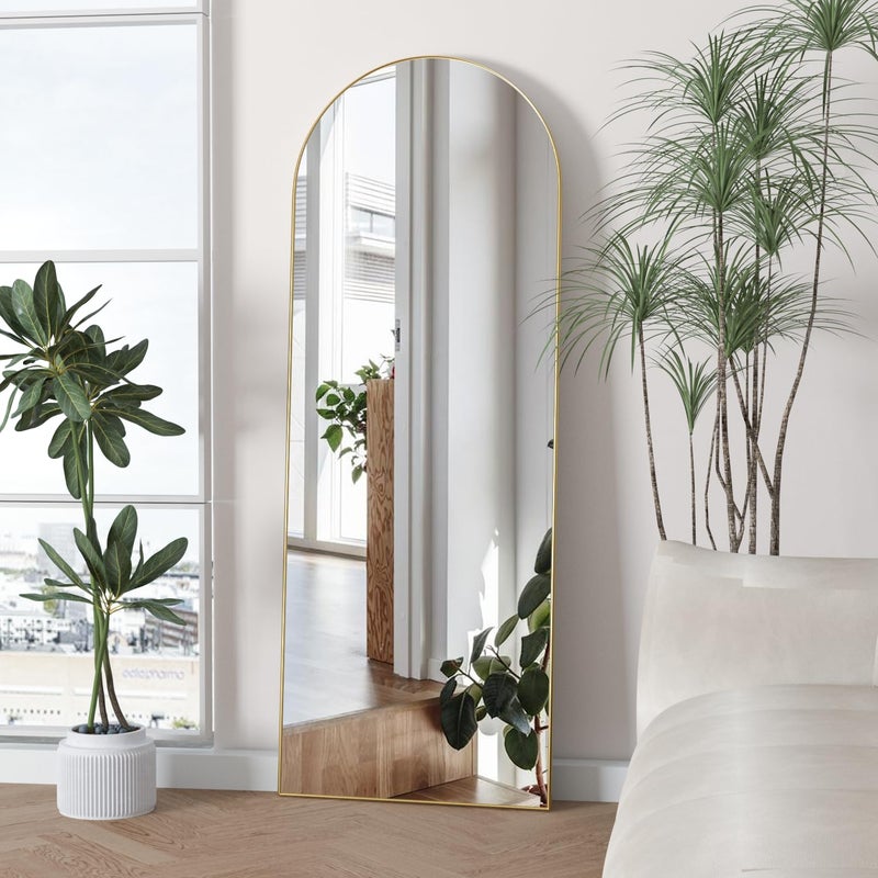 NEUWEABY Full Length Mirror, 56"x16" Arch Floor Mirror with Stand, Gold Arched Full Body Standing or Leaning Mirror for Bedroom, Living Room - Image 5