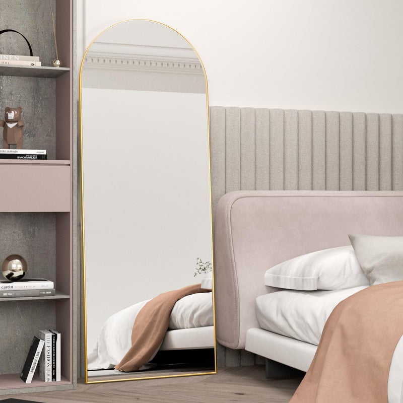 NEUWEABY Full Length Mirror, 56"x16" Arch Floor Mirror with Stand, Gold Arched Full Body Standing or Leaning Mirror for Bedroom, Living Room - Image 4