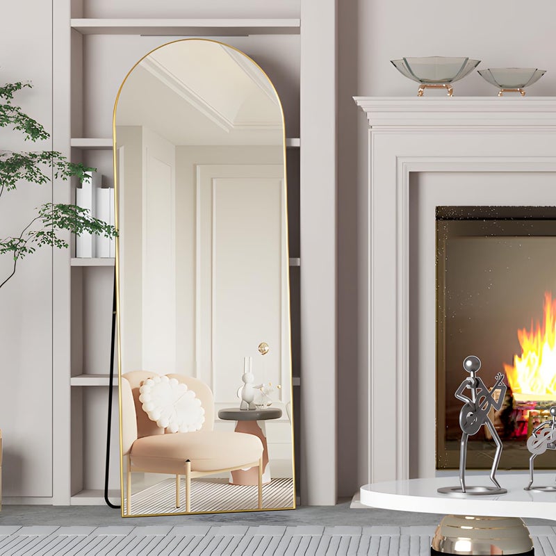 NEUWEABY Full Length Mirror, 56"x16" Arch Floor Mirror with Stand, Gold Arched Full Body Standing or Leaning Mirror for Bedroom, Living Room - Image 3