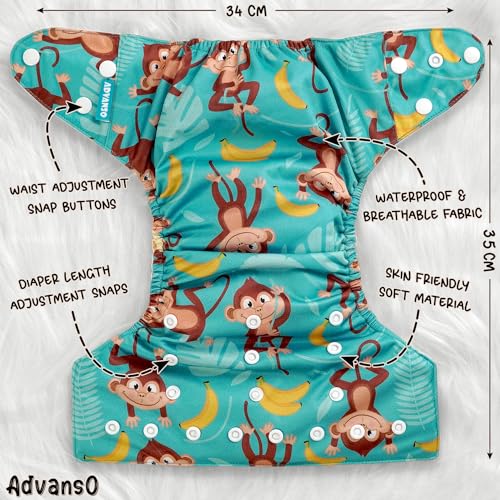 Advanso Leakage Proof cloth diapers for babies, high absorbent 5 reusable diaper 10 insert pad combo pack washable cloth diaper free size 5-18kg adjustable pocket cover 85 - Image 4
